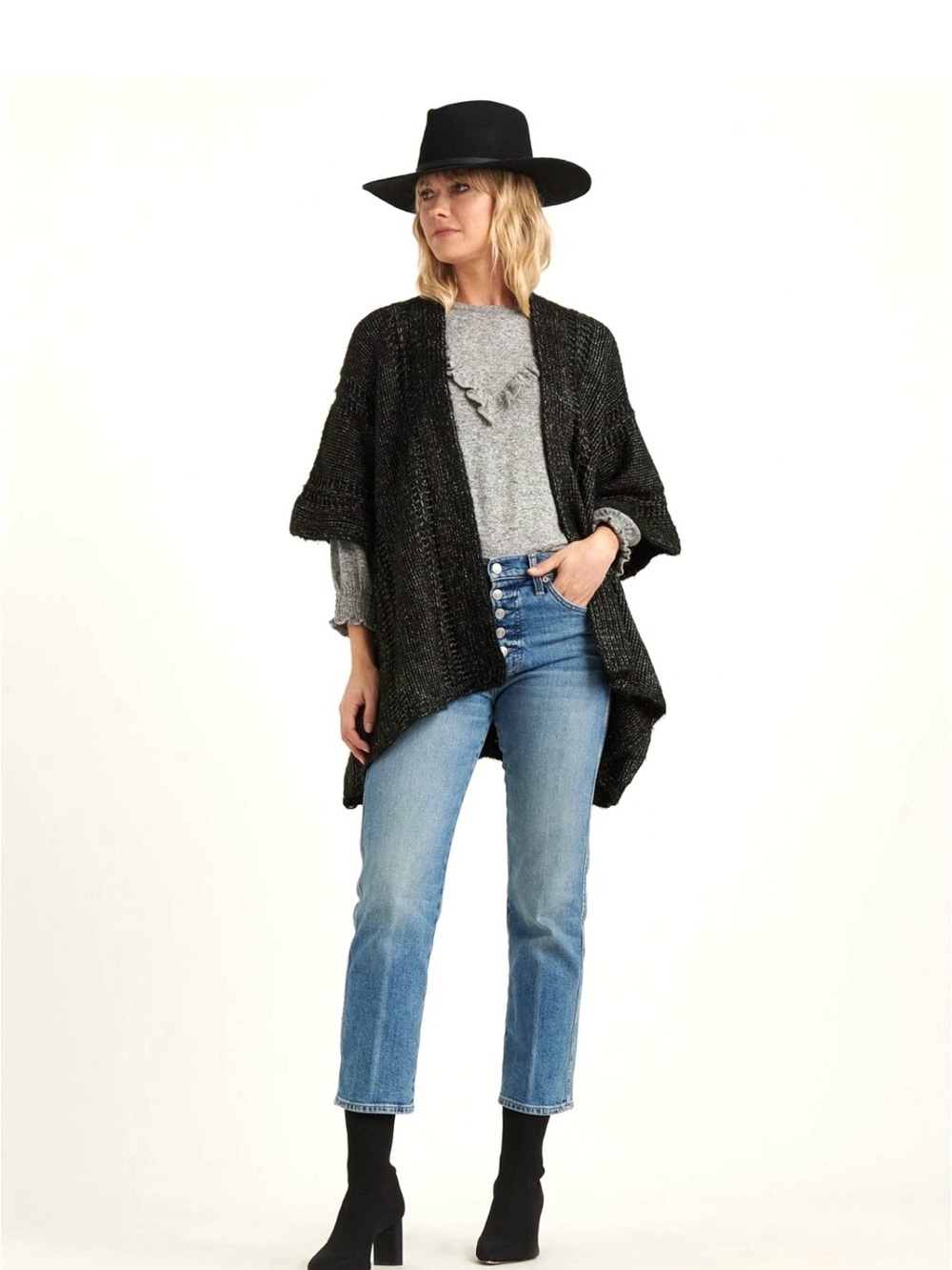 Lucky Brand Black Open Drape Knit Cardigan/Kimono/Shawl